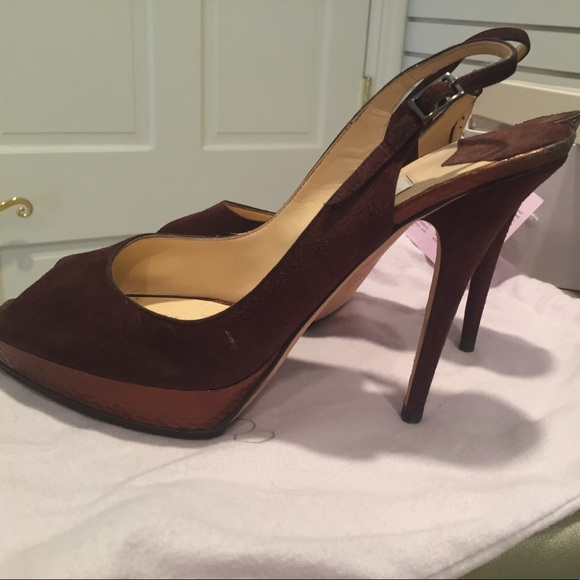 Jimmy Choo Shoes - Authentic Jimmy Choo Suede Leather Trim Slingback Sandals